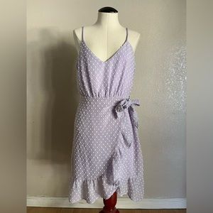 Francesca’s Lilac Embroidered V-neck Wrap Midi Dress